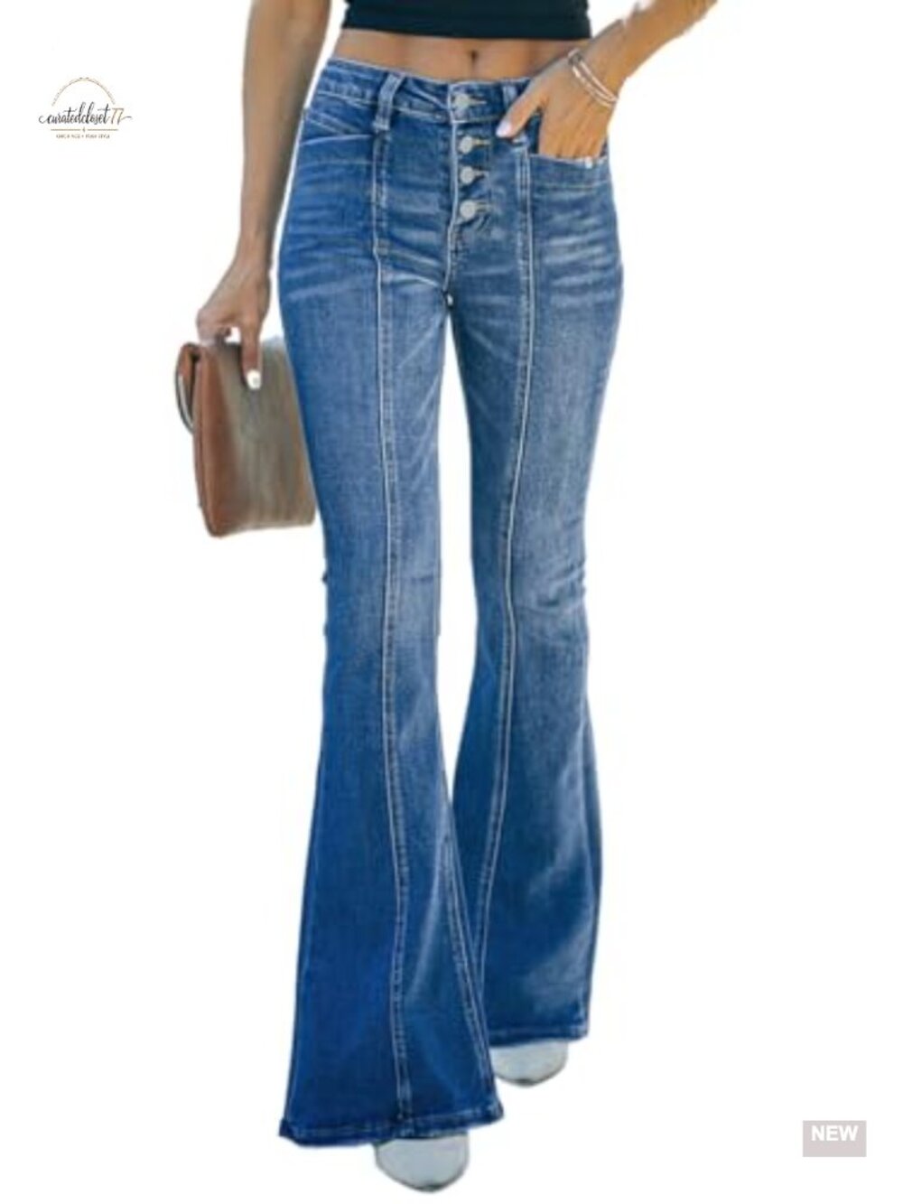High Waisted Wide Leg Flare Jeans Button Fly Denim Pants
